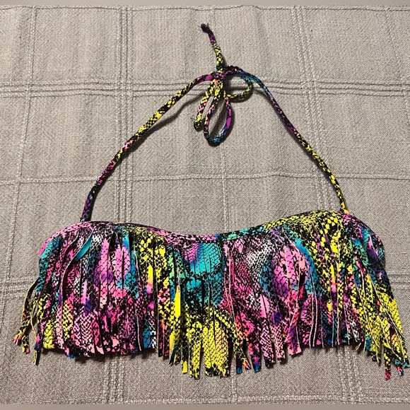 Bongo swim top size small rainbow snake print with fringe like new condition - Picture 2 of 3